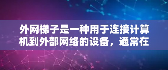 外网梯子是一种用于连接计算机到外部网络的设备，通常在路由器或交换机上安装。它通过特定的接口或端口连接到外部网络，允许数据从内部网络发送到外部网络或反之。以下是关于外网梯子的详细分析